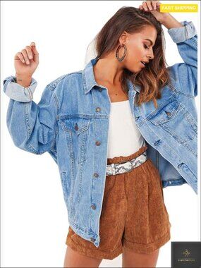 Oversized Denim Jacket Vintage Boyfriend Coat Long Sleeve Button Down